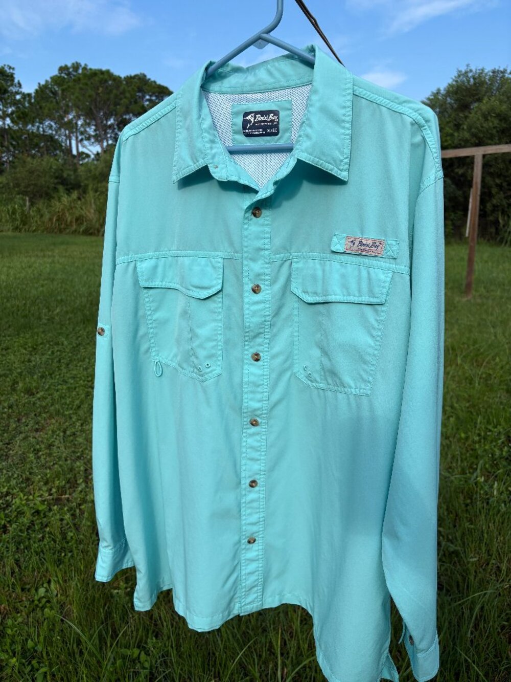 Bimini Bay Outfitters Men's XL Flats V Long Sleeve Vented Fishing Shirt Mint Aqu
